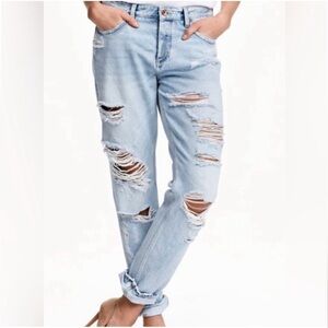 & Denim Destroyed Jeans. Low-Rise | Light Wash | Button Fly Denim. Women’s Sz-8